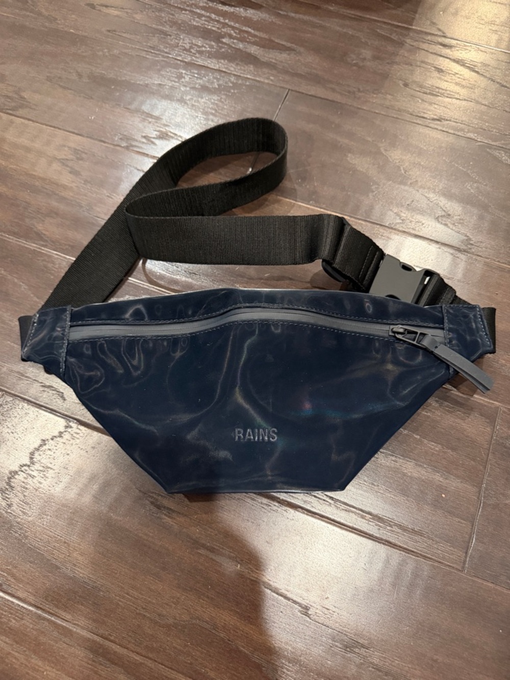 RAINS Navy Blue Belt Bag with Black Strap